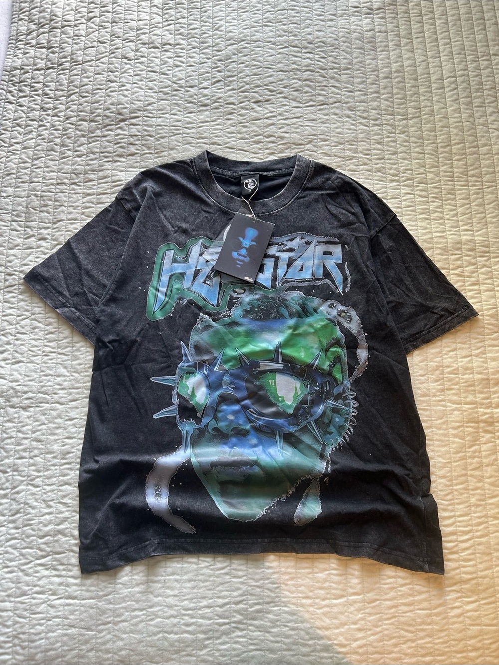 Black Graphic Short-Sleeve Tee with Green Accent - Men